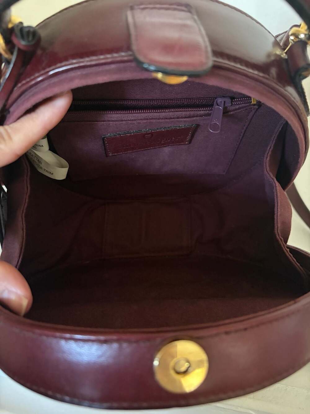 Vintage Etienne Aigner Burgundy Leather and Wicker Circular Crossbody Bag - Picture 9 of 10